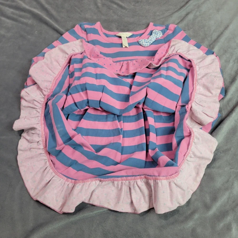 Matilda Jane Kids Pink Blue Striped Long Sleeve Ruffle Dress‎ Size 4 24032D